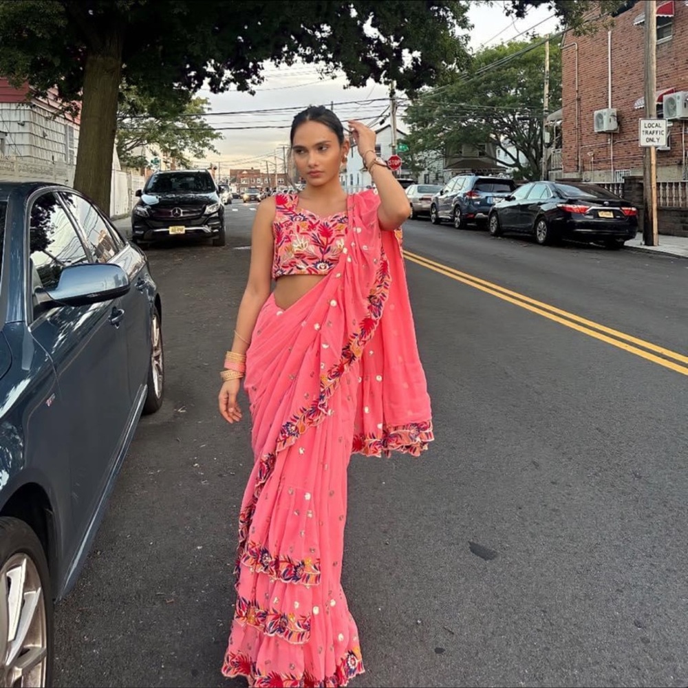 Elegant Pink Indian Saree Dress / Outfit - Wedding Guest Attire
